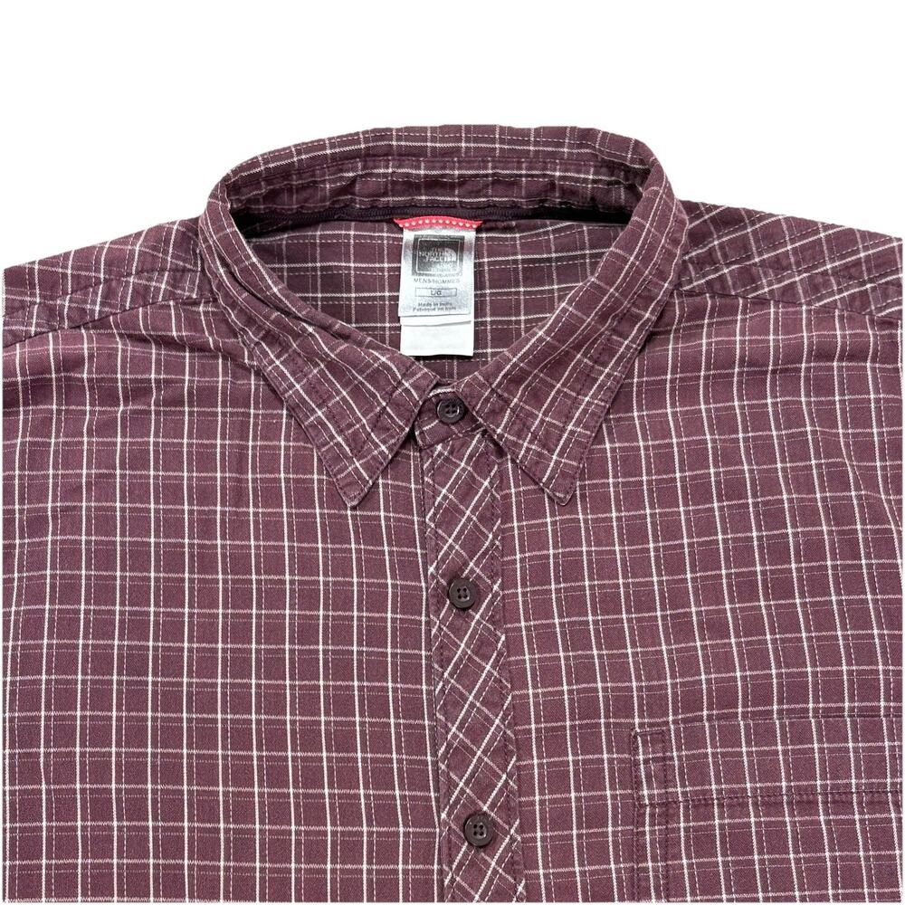 The North Face Shirt Burgundy Check Flannel Button Up Size Large Hiking Camping